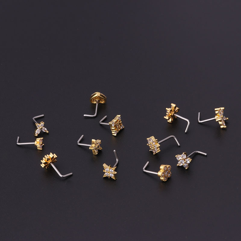 Nose Rings & Studs Fashion Flower 316L Stainless Steel  Copper Plating display picture 2