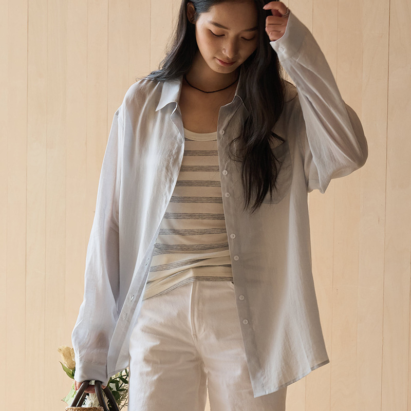 Spring and Summer Tencel Linen Shirt for Women, New Lyocell Solid Color Pocket Cardigan, Skin-Friendly Comfortable Button-Up Top
