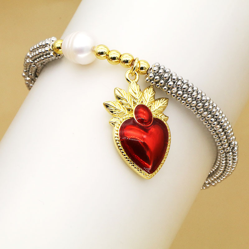 Heart Shape, Crown Pattern Vintage Style Classic Style Heart Shape Crown Copper Chain-free Beaded Bracelets Wholesale