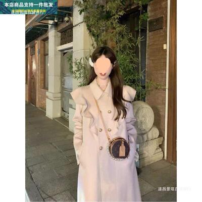 Pink Small fragrant wind Fur overcoat Autumn and winter Mid length version Little thickening Korean Hepburn Fur coat