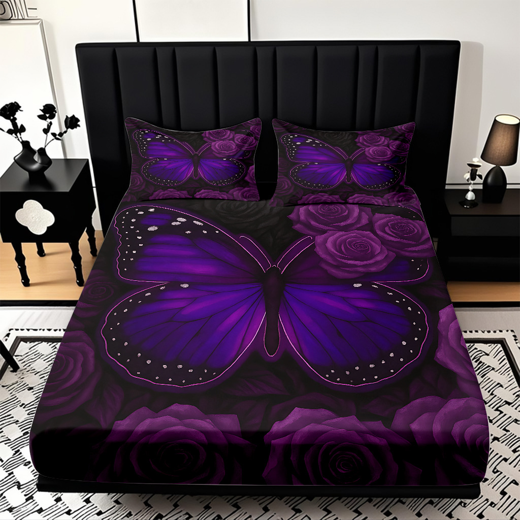 TEMU / JIT Transfronterizo para la serie de mariposas multicolores 3D impresión digital cama cama almohada kit de diseño se puede fijar