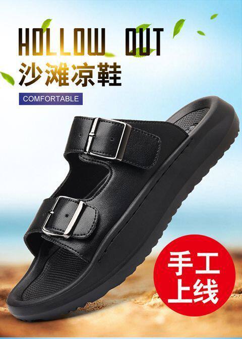 Dép sandal nam quai ngang đục lỗ kiểu La Mã, đế bằng 2 cm, thoáng khí — Màu nâu, màu đen chi tiết 3