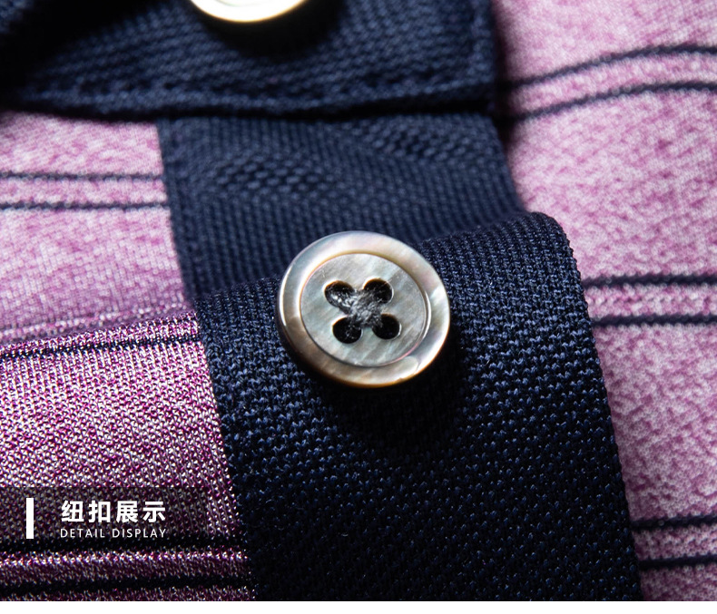 Áo polo nam tay ngắn 100% lụa tơ tằm cổ bẻ dáng rộng — Màu tím nhạt JS1601077-6 chi tiết 19