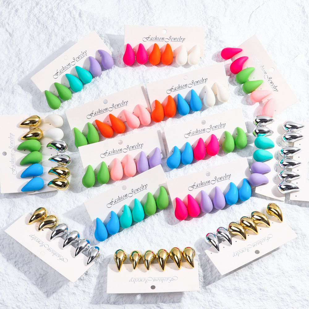 30g Weight Ear Studs Classification 3 Pairs Quantity Daily Occasion Acrylic Material Water Droplets Pattern Women's Gender Spray Paint Design IG Style, Simple Style Style 3 Pairs IG Style Simple Style Water Droplets Spray Paint Arylic Ear Studs 无