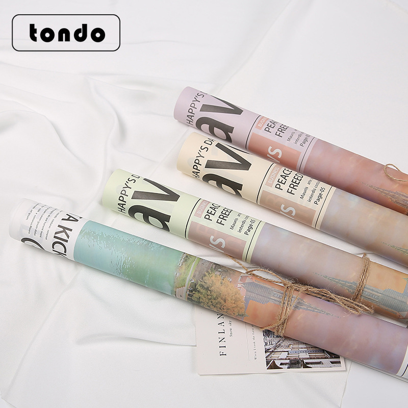 Tang De Valentine's Day Floral Packaging Paper, Colorful Retro English Newspaper Poster Series, Florist Bouquet Gift Wrapping