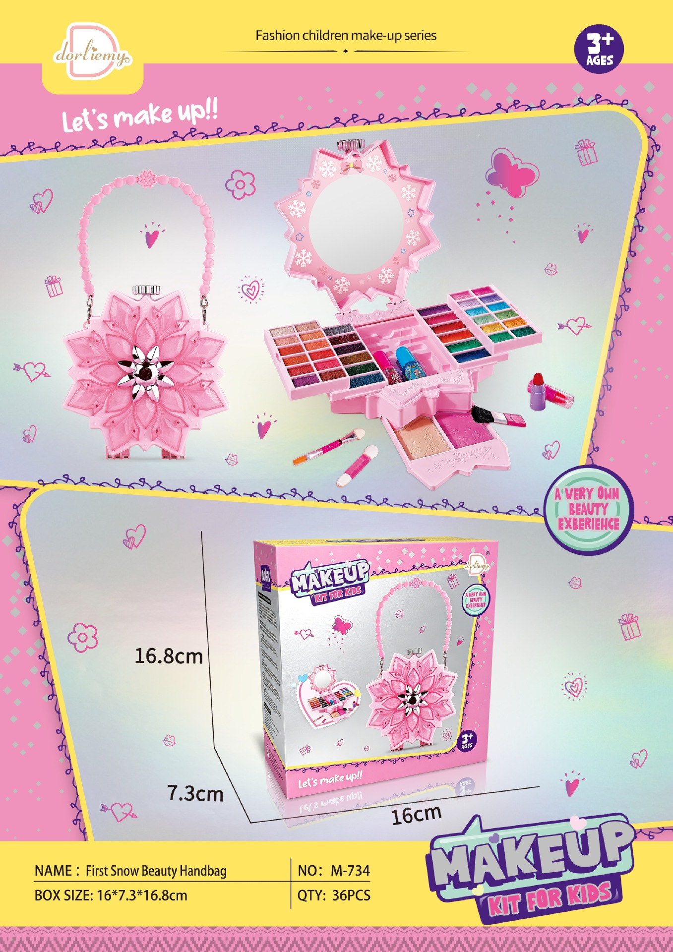 Set de Caja de Maquillaje Portátil para Niñas de Plástico para Regalo de Cumpleaños