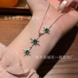 厂家批发 天然危料蓝水翡翠五角星套链 s925银镶嵌小清新项坠