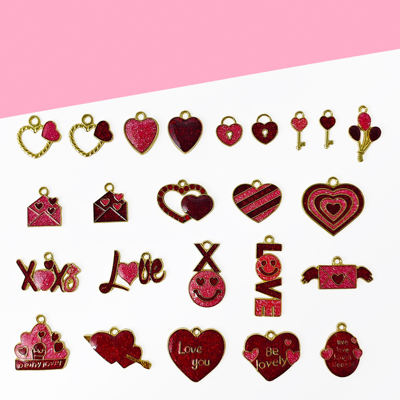 Cross-Border Red Pink Heart Rose Valentine's Day DIY Keychain Earrings Necklace Oil Dripping Alloy Pendant Pendant Accessories Cross-Border Red Pink Heart Rose Valentine's Day DIY Keychain Earrings Necklace Oil Dripping Alloy Pendant Pendant Accessories
