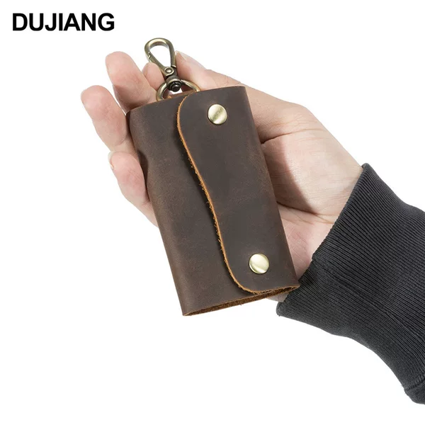 Cross-border Crazy Horse Leather Small Key Bag Head Layer Cowhide Keychain Bag Unisex Waist Key Hanging Bag