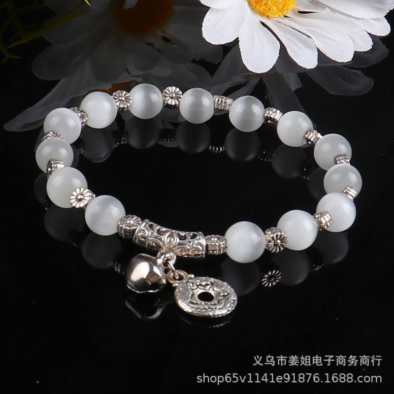 新款天然水晶貓眼石串珠手鍊 單圈6mm轉運復古手串女義烏飾品批發