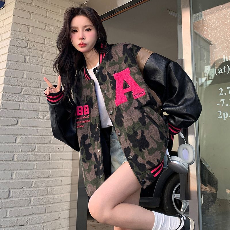 American Style Retro Baseball Suit Coat Girls Ins Trendy 2023 New Student Camouflage Loose Casual Harajuku Jacket