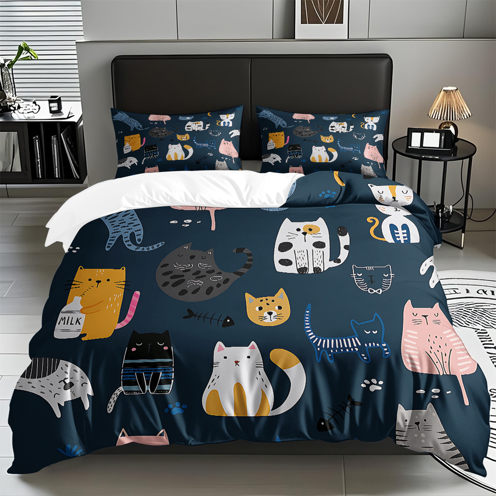 TEMU / JIT impresión digital de dibujos animados kit de edredón de gato abrasivo pro-piel transpirable fábrica textil directo