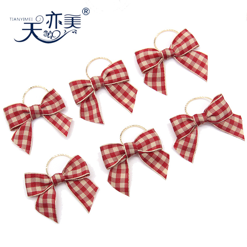 Tianyi belleza cinta arco rojo y blanco a cuadros cinta arco botella de perfume decoración embalaje arco