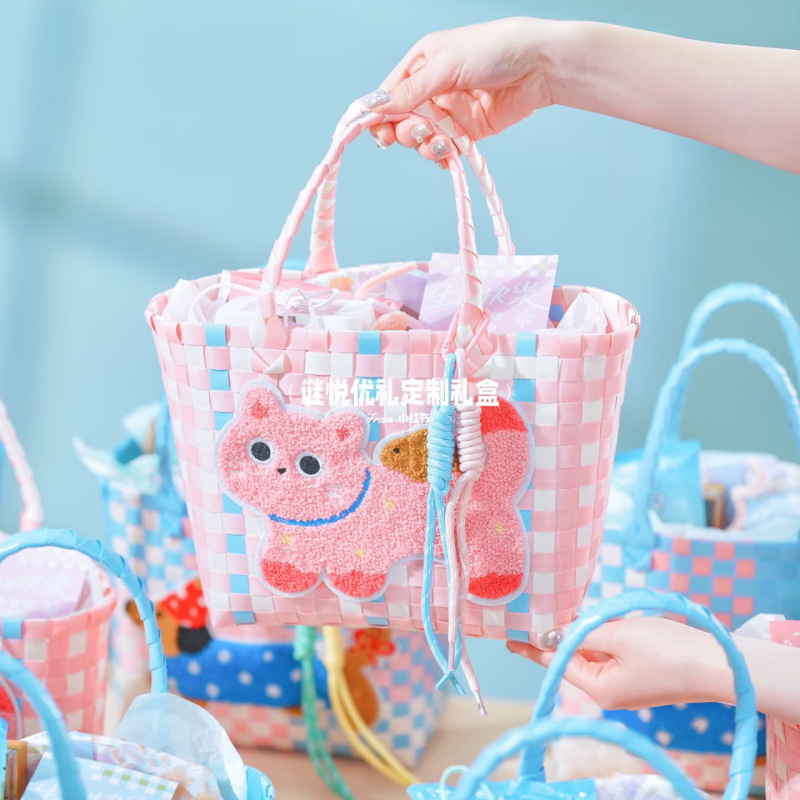 織りキャベツバスケットバッグ DIY お土産バッグ小さなバッグカラフルなハンドバッグレディースハンドバッグ女性|undefined