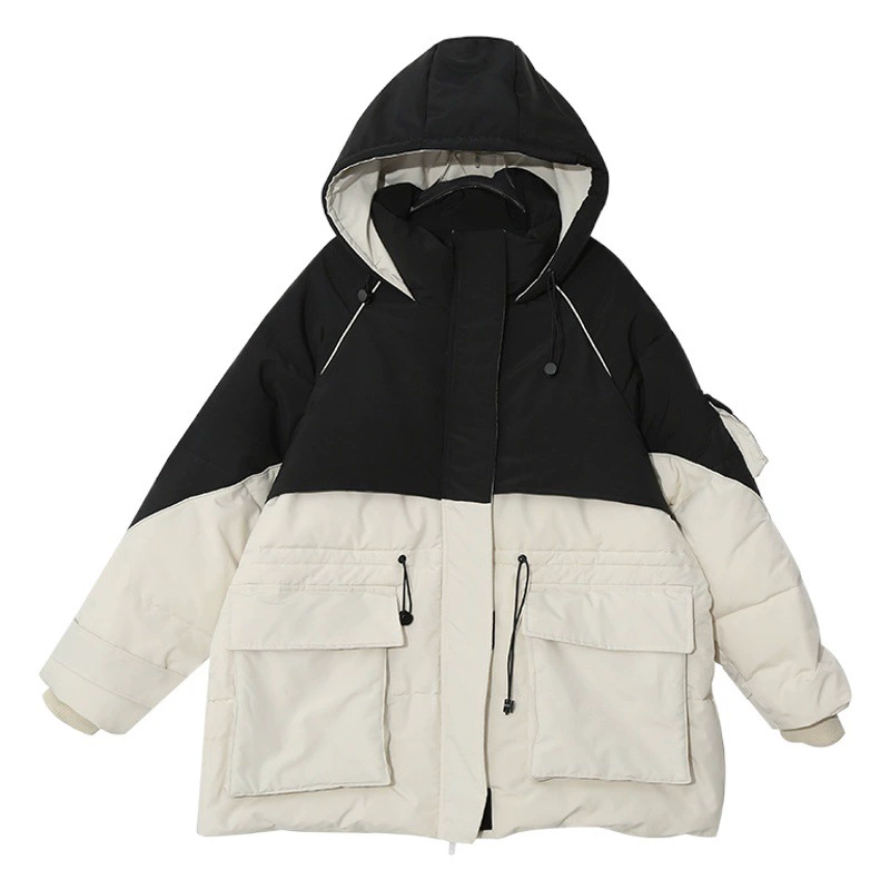 Женская одежда больших размеров MJ003, новая коллекция осень-зима 2025, утепленная ветрозащитная теплая хлопковая куртка с цветными блоками для полных женщин, хлопковое пальто для полных женщин.