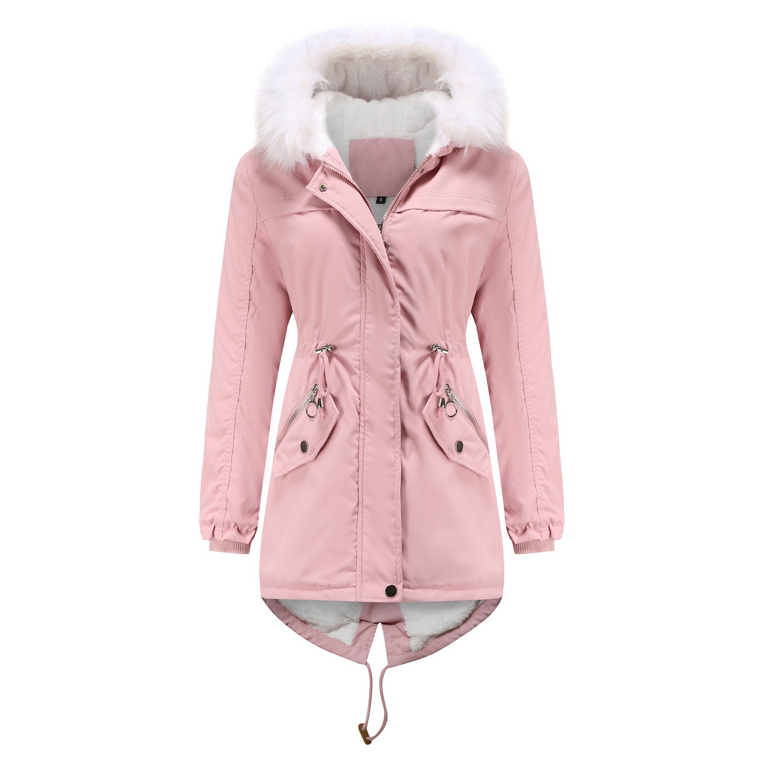 European size new style overcomes oversized medium length plush cotton jacket, women's thermal insulation with fur_voghion.com