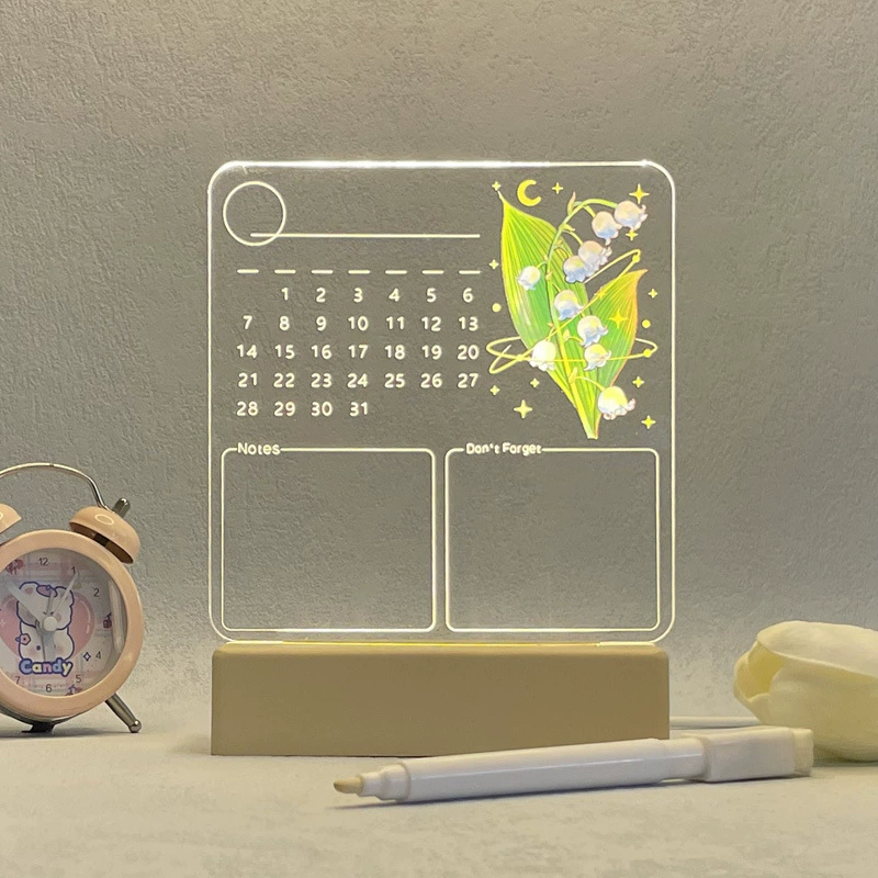 Pens holder, night light, calendar, acrylic board, LED lantern for bed, 3D