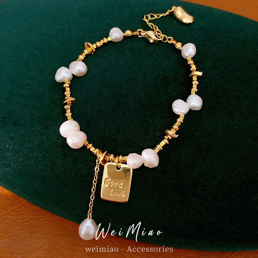 18k oro real chapado pulsera de perlas cuadradas lujo ligero pulsera de alta sensación diaria universal nicho personalidad joyas de mano mujer