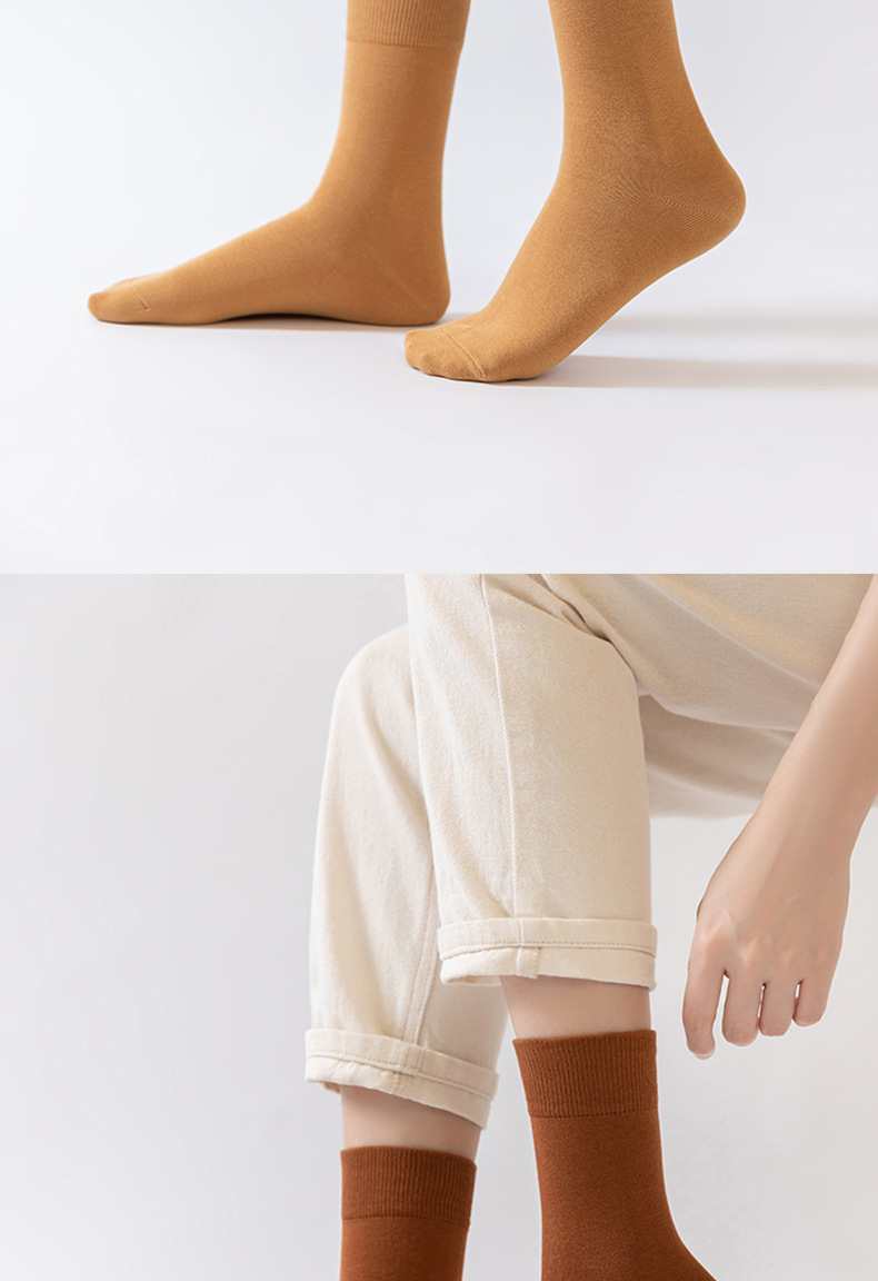 New pure cotton mid-length socks for women, sweat-absorbing, breathable and warm in autumn and winter, solid color pile socks for women, trendy socks wholesale pic 33