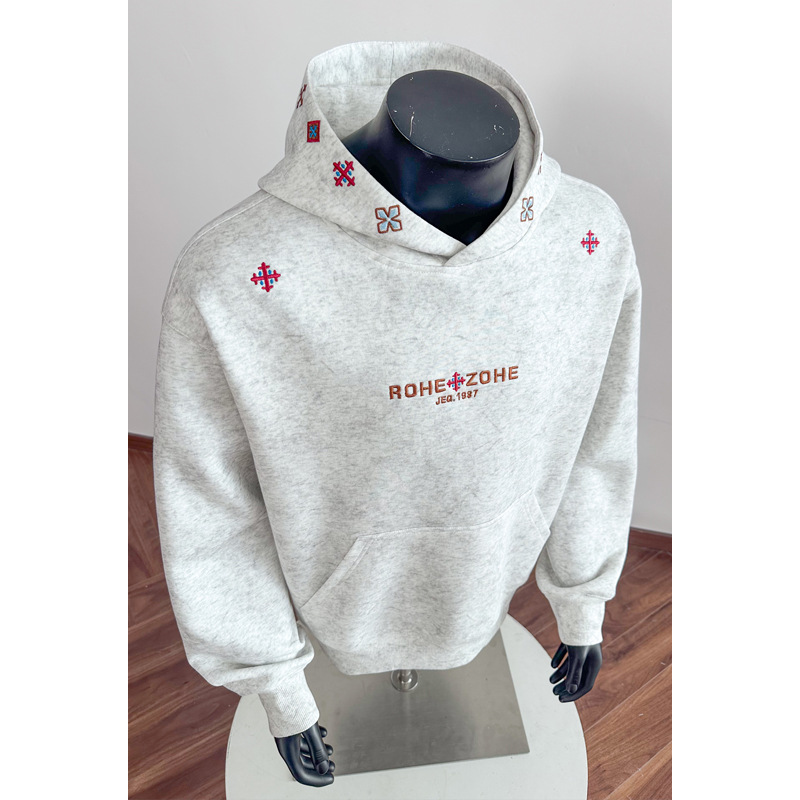 American High Street Design Embroidered Hooded Pullover Sweatshirt For Men, Spring Trendy Brand Cleanfit Sand-washed_voghion.com