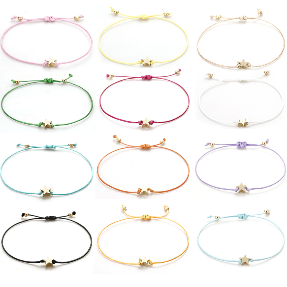 新款祝福手绳 十二色五角星蜡线编织手链星星友谊情侣手绳套装