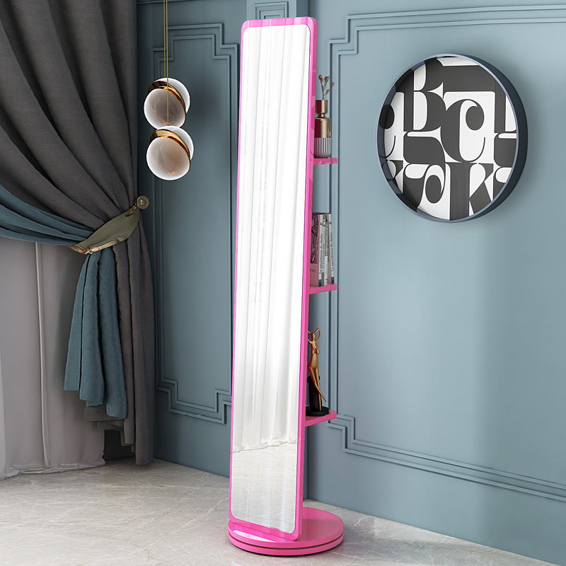 Espejo de cuerpo entero, espejo de piso para vestir, espejo de probador de dormitorio doméstico para niñas, espejo grande tridimensional móvil giratorio de viento