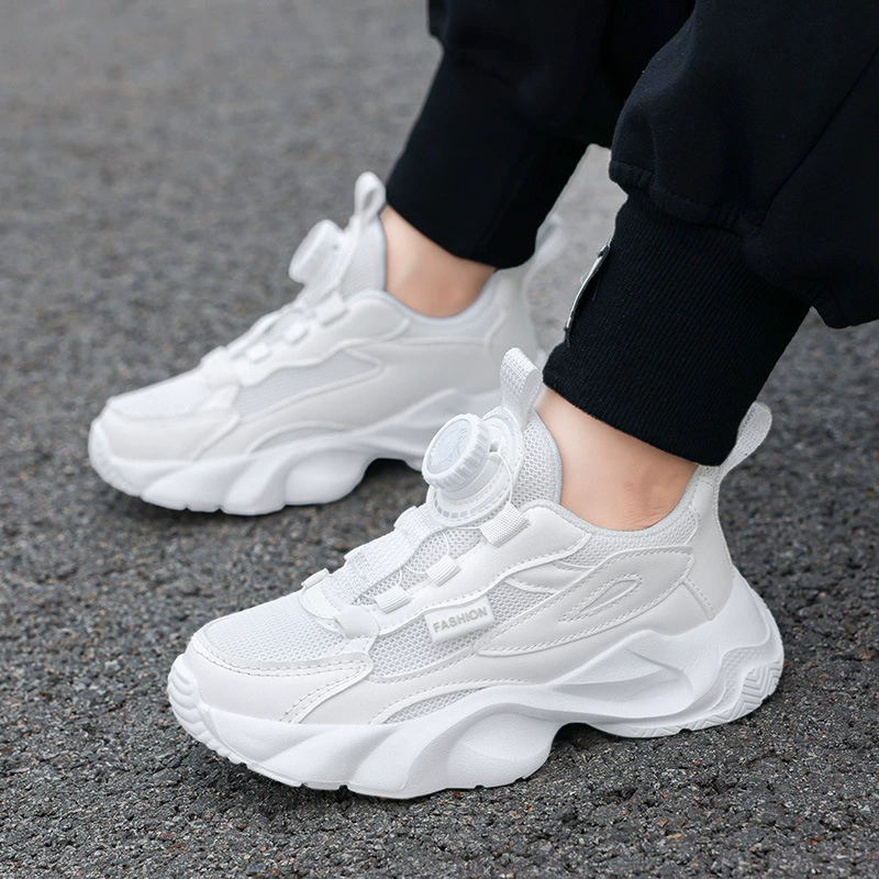 Детская спортивная обувь Весенний и осенний мальчик дышащая маленькая белая обувь нескользящая пуговица