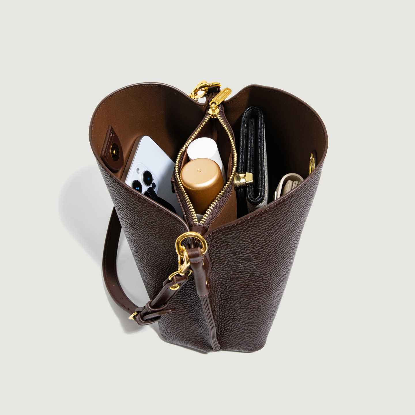 Bolso de mujer nuevo litchi cuero de vaca multicapa bolso de cubo de mano retro lujoso bolso de hombro bolso de viaje