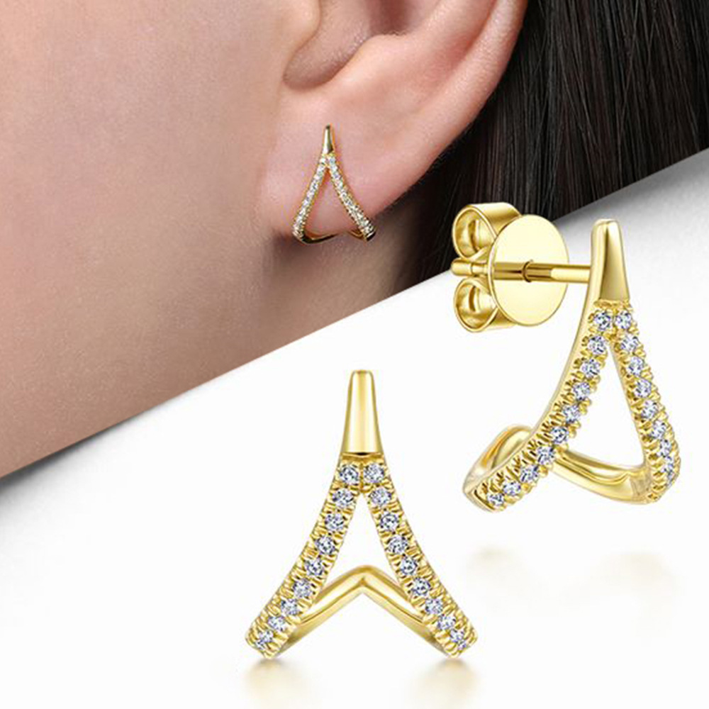 Cao Shi's  minimalist design A-line micro embedded water drop earrings fashion ins earrings_voghion.com