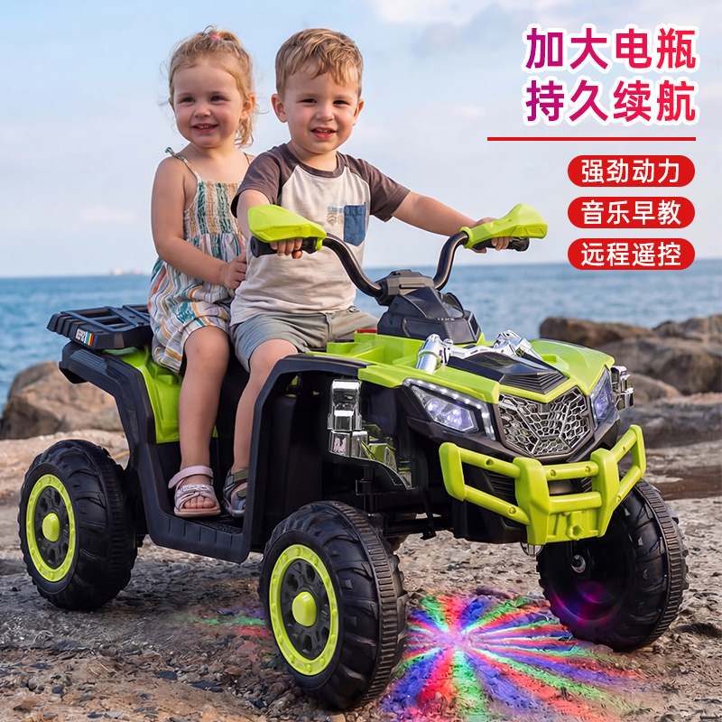ATV, a remote-controlled, two-seater, electric beach buggy for kids, rechargeable, four-wheel drive, directly from the factory