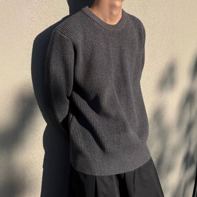 Majia Four-Corner Pullover Sweater with Round Neck, Loose Fit, Original Export Long-Sleeve Unisex Knitwear