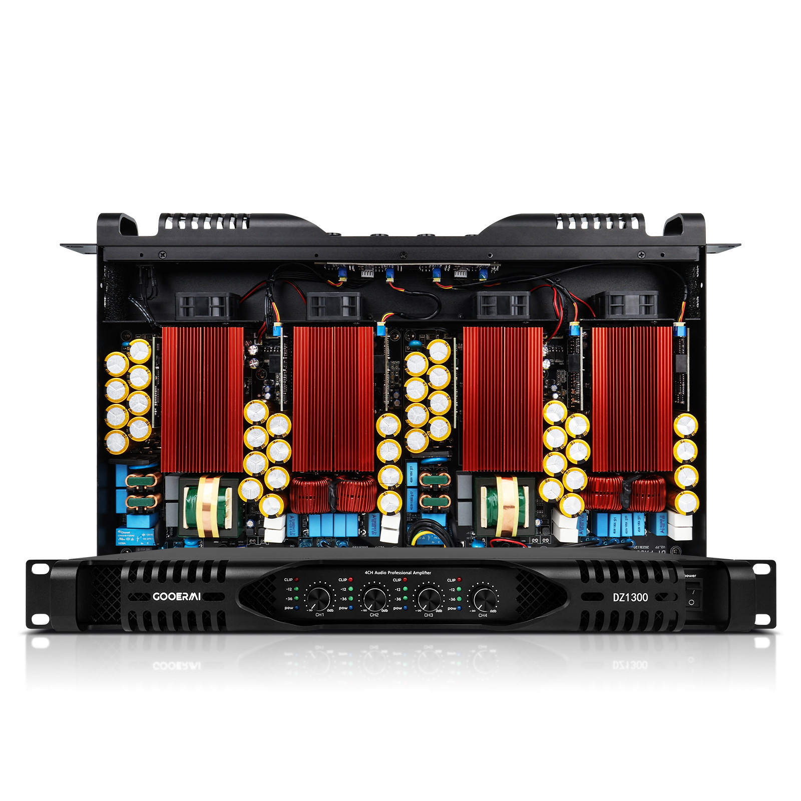 Amplificador de potencia digital de cuatro canales de alta potencia de cuatro canales de alta potencia de clase D de 4 canales de 1300W puro trasero