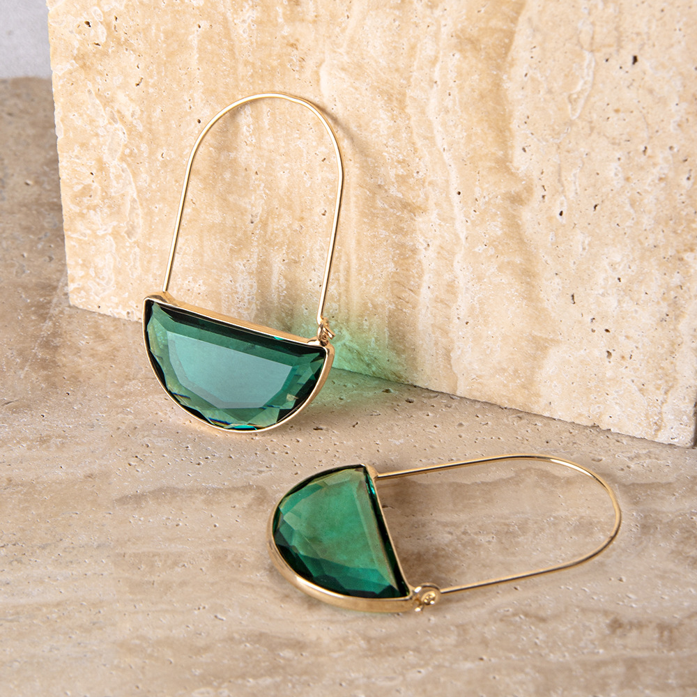 13g Weight Artificial Gemstones Inlay Material 1 Pair Elegant U Shape Inlay Alloy Artificial Gemstones Hoop Earrings