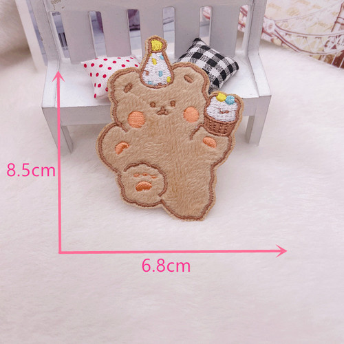 Treasure No. 1 Cute Cartoon Plush Bear Bangs Sticker Children's Hairpin Hair Trim Clip Embroidered Velcro