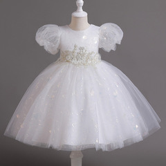 Girls' Fluffy Tutu Wedding Dress with Short Sleeves | European & American-Style Kids' Princess Gown | Birthday, Piano Performance, and Fashion Show Outfit