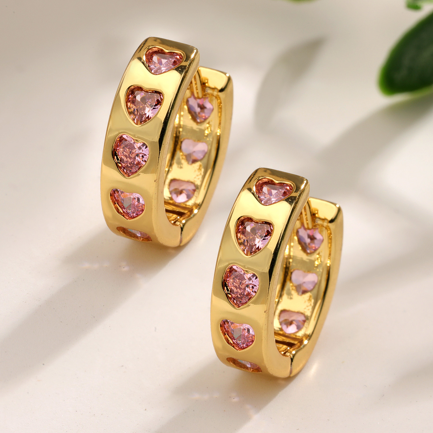 Inlay Design 1 Pair Sweet Heart Shape Inlay Copper Zircon Earrings