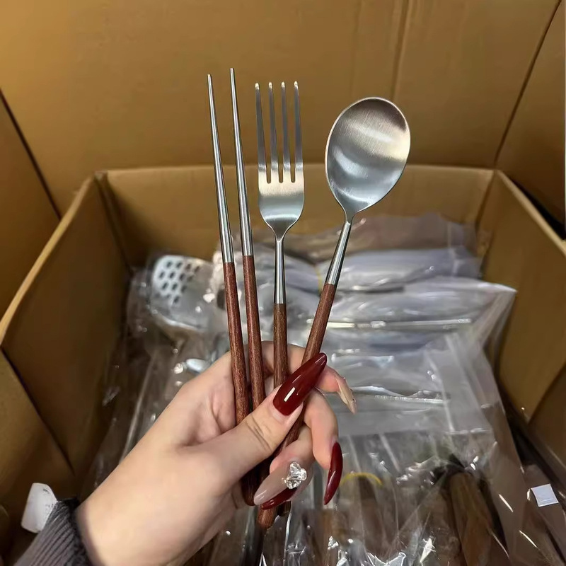 304 Stainless Steel Portable Bento Spoon and Chopstick Set Student Household Chicken Wing Wood Tableware Classy Kitchen Tableware Combination 304 Stainless Steel Portable Bento Spoon and Chopstick Set Student Household Chicken Wing Wood Tableware Classy Kitchen Tableware Combination
