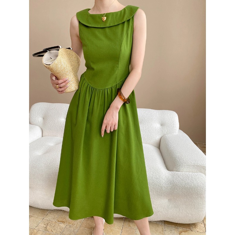 司南夏日曼波设计感法式荷叶领无袖气质收腰显瘦连衣裙