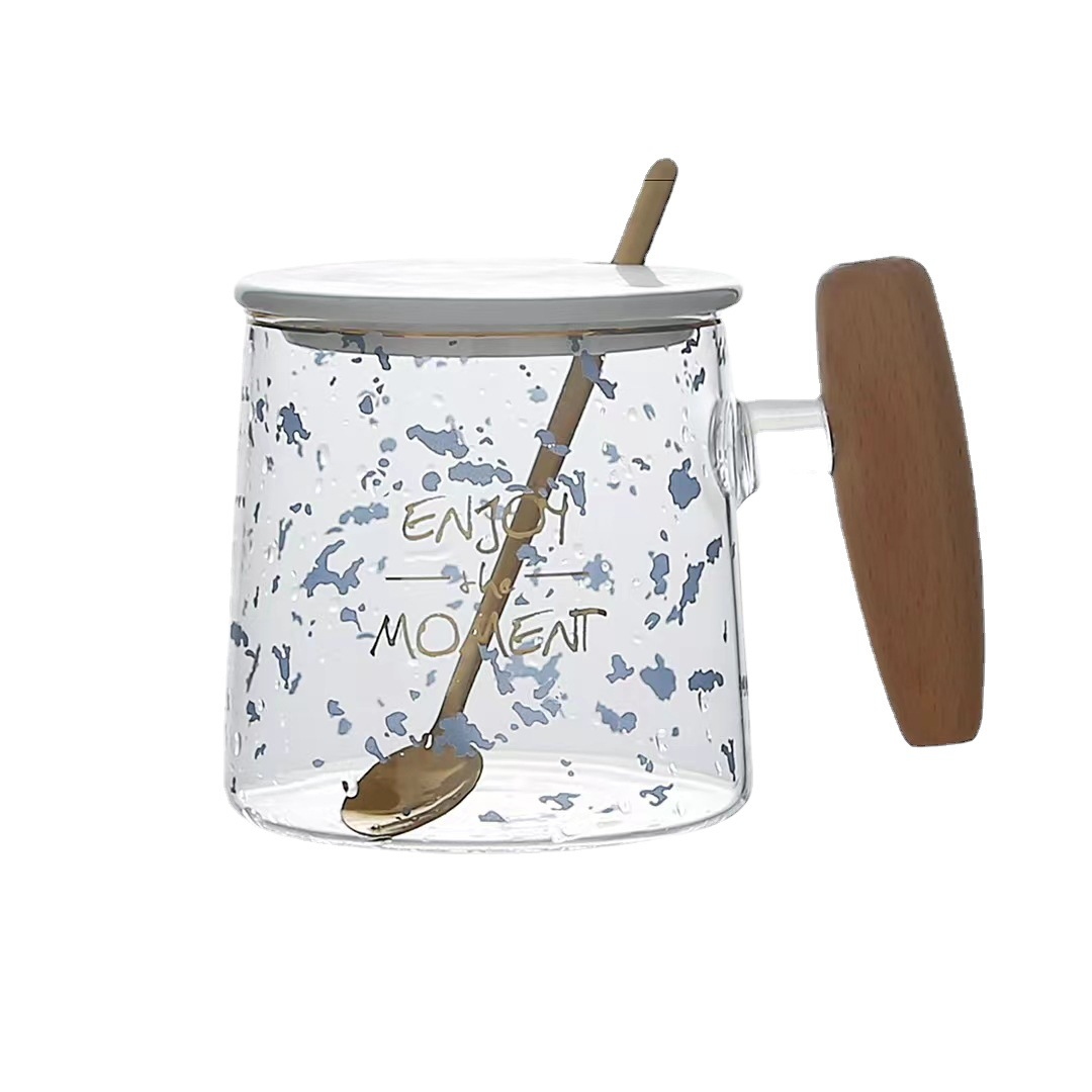 Cuchara de regalo taza de café personalizada con mango de madera taza de beber Vidrio de oficina simple de estilo nórdico creativo con tapa