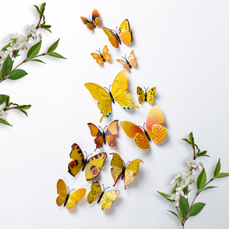Etiqueta engomada de pared tridimensional 3D simulación mariposa pvc plástico color mariposa imán imán refrigerador decoración del hogar de alta calidad