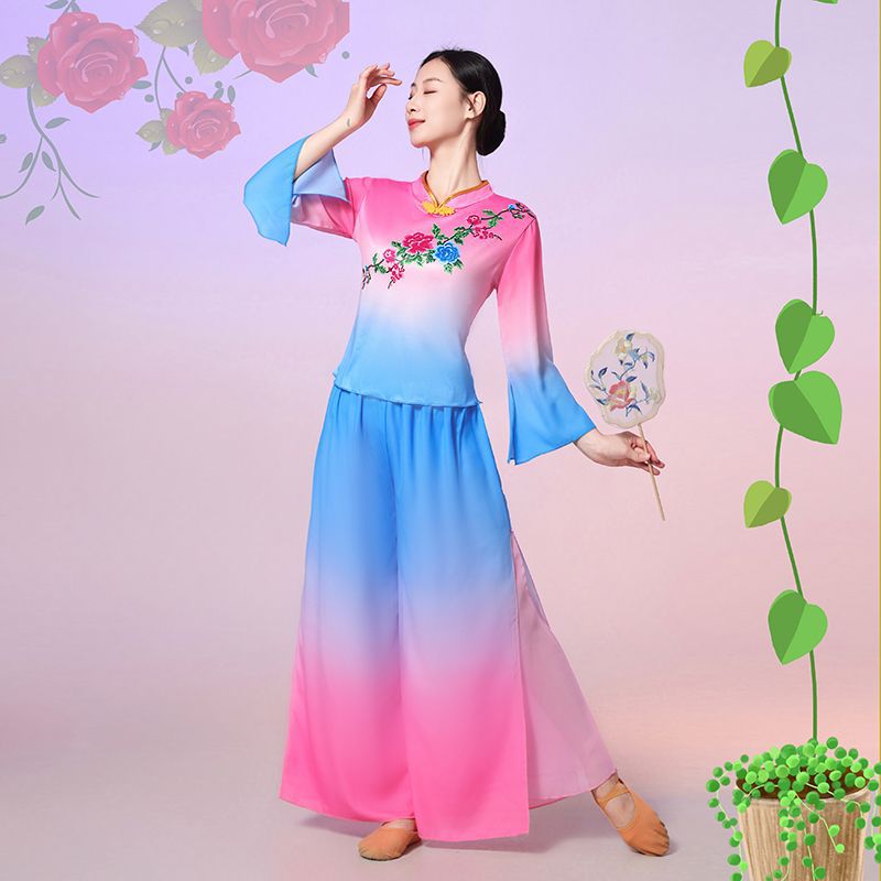 Square Dance Performance Clothing, Middle-Aged and Elderly Drumming Clothing, Fan Dance, Yangko Dance Clothing, Dance Suit, Chinese Style Classical Performance Clothing