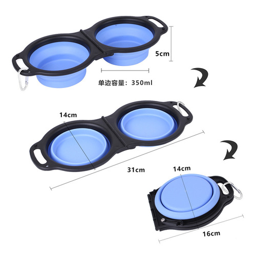Cross-border rubber folding double bowl portable pet feeding bowl outdoor dog food bowl cat food bowl supplies wholesale