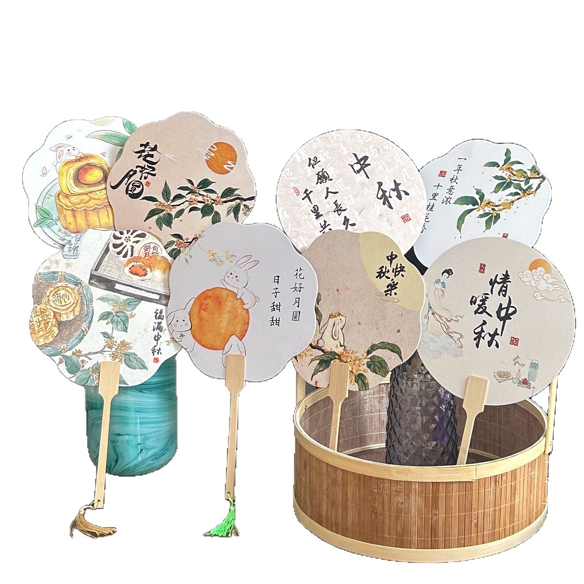 Nuevo Festival del Medio Otoño chino de siete colores cordier adornos de ventilador caja de regalo embalaje DIY decoración floral florista adornos