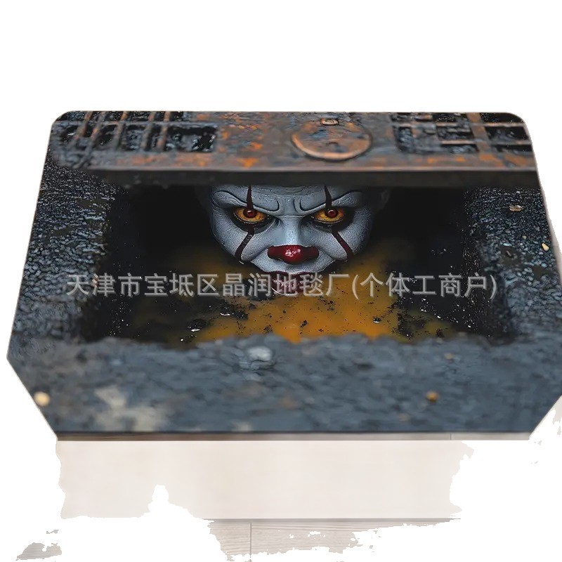 Venta caliente de Amazon TEMU Horror Clown Almohadilla de alcantarillado Puerta de entrada Alfombra de suelo sucia Alfombra de puerta absorbente de baño
