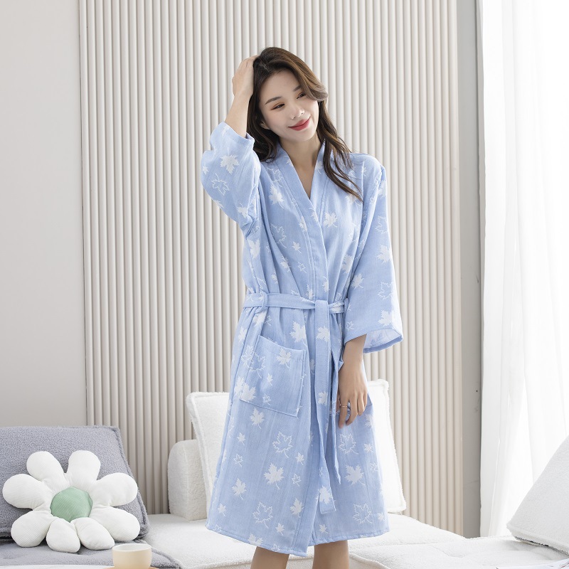 호텔 목욕 가운 흡수 빠른 건조 한후 봄 및 여름 면 더블 레이어 거즈 배스 가운 여성용 코튼 나이트 가운 일본식