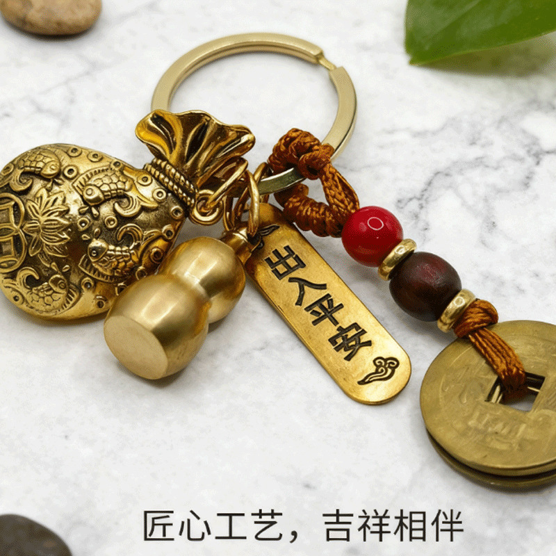 真鍮製のひょうたんはすぐに金持ちになります、幸運のひょうたんは毎日金が入ります、五帝のお金のそろばん、キーホルダー、絶妙なペンダント|undefined
