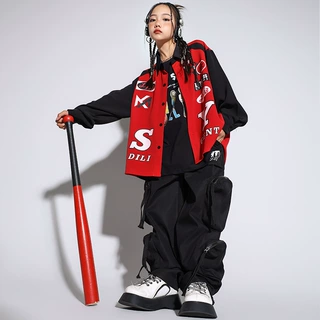 街舞儿童潮服嘻哈机车风衬衫工装裤套装男女童少儿hiphop演出服装