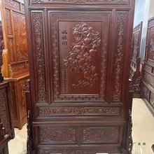 香樟木入户门屏风双面雕刻福禄葫芦插屏客厅中式雕花山水座屏定