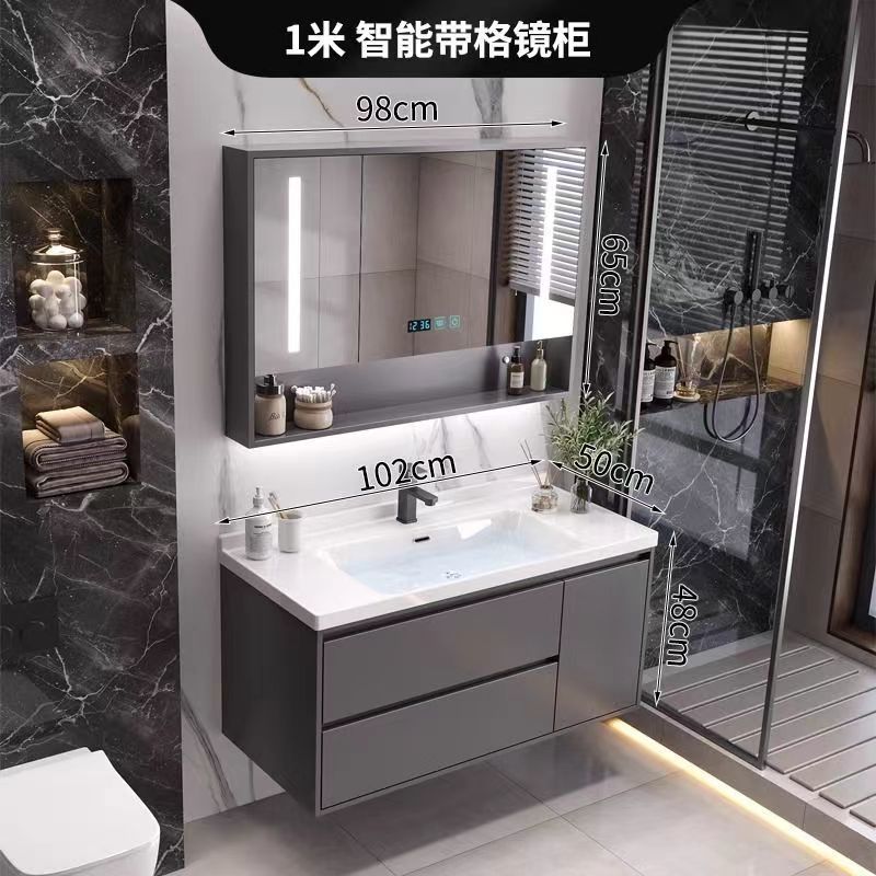 (핫스타일 그레이) 스마트거울장 모델 + 전국보증 - 100CM 무도장 공정 + 수도꼭지 악세사리 풀세트 무료