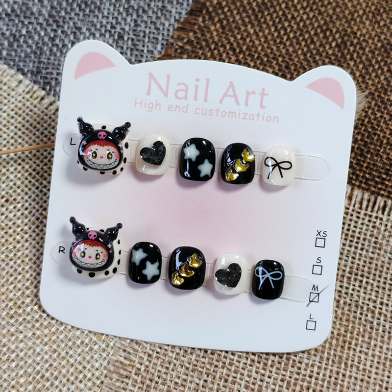 Children's Wearable Nails Purely Handmade Kuromirabu Cartoon Sweet and Cool Nail Patch Labubu Manicure Little Girl
